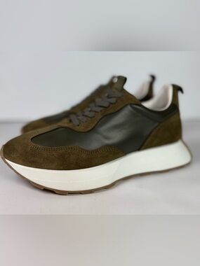 PO-ZU Olive Vegan Leather & Suede Sneakers EU37 US 6.5 Quiet Luxury